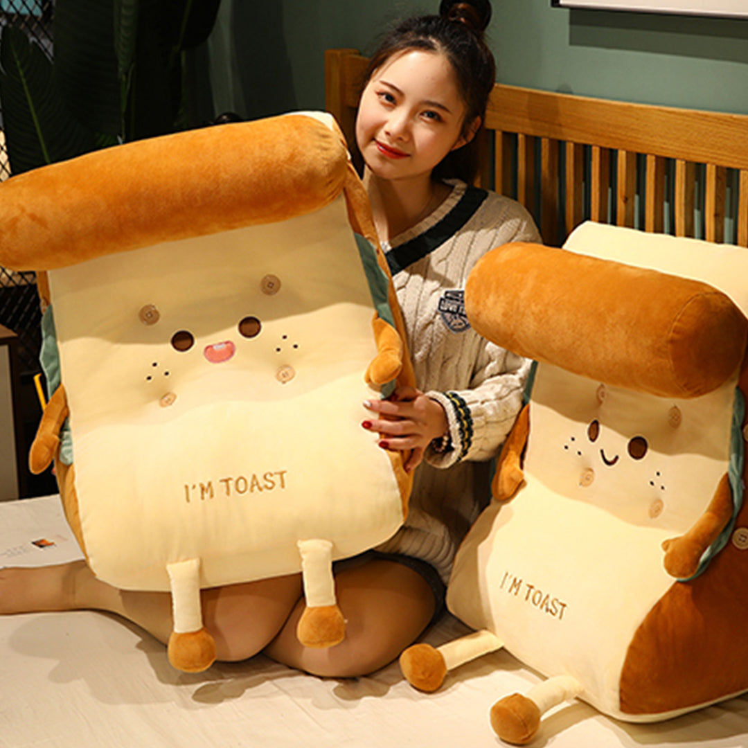 2X Smiley Face Toast Bread Wedge Cushion Stuffed Plush Cartoon Back Support Pillow Home Decor