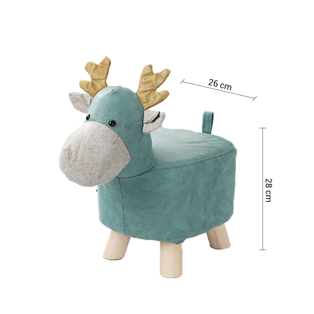 2X Green Children Bench Deer Character Round Ottoman Stool Soft Small Comfy Seat Home Decor
