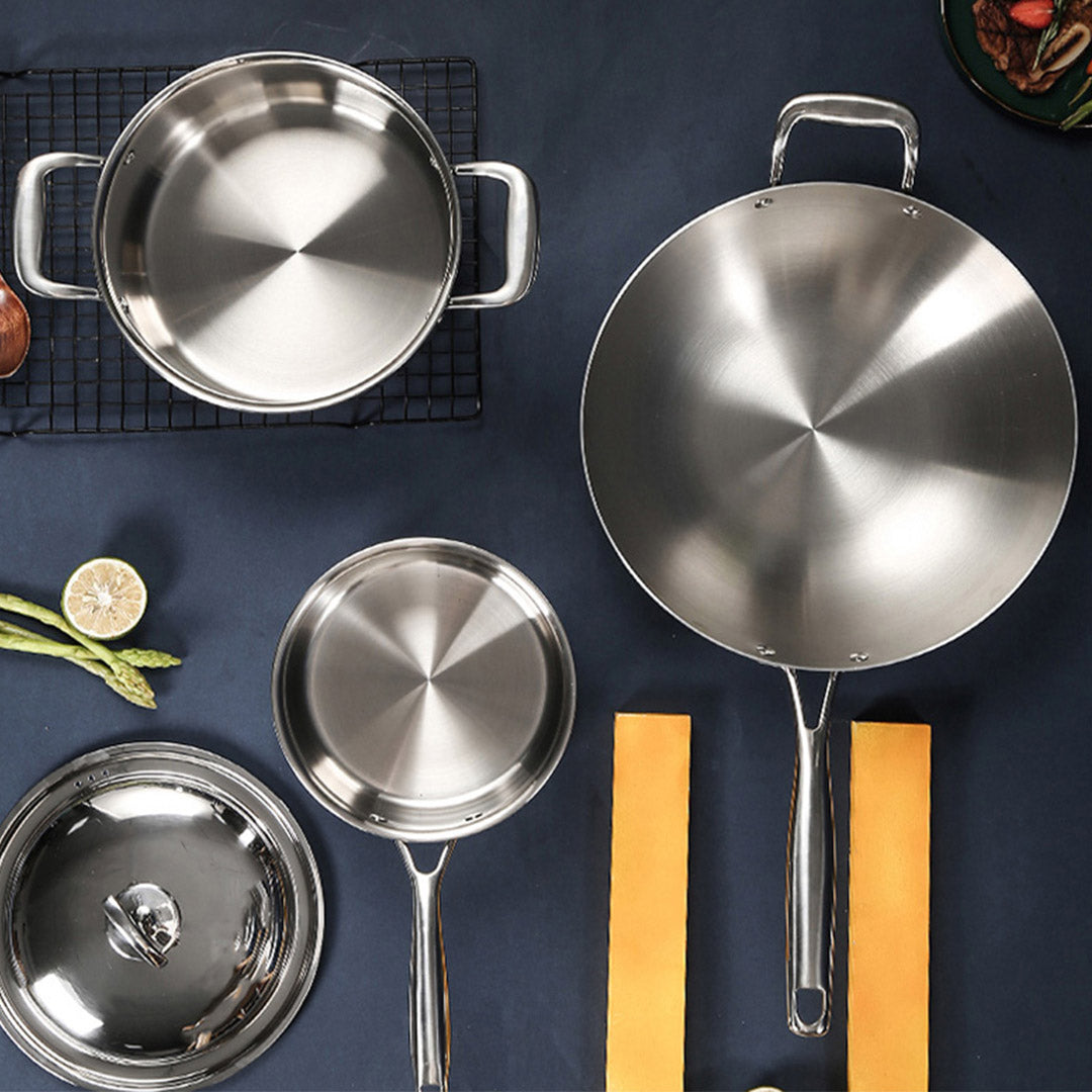 Soga 6 Piece Cookware Set 18/10 Stainless Steel 3 Ply Frying Pan, Milk, And Soup Pot With Lid