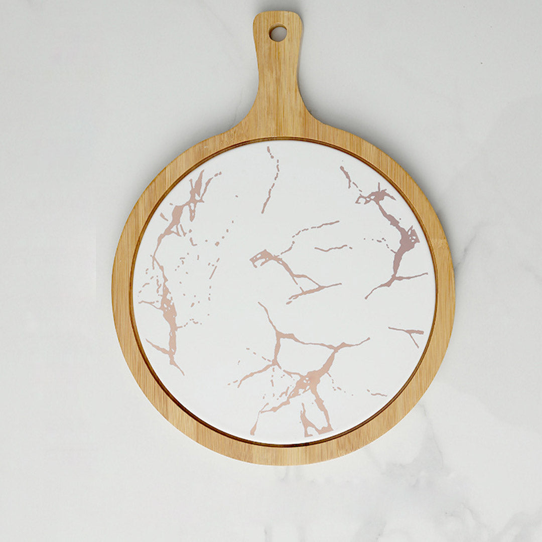 Soga 2 X 30cm White Circle Wooden Serving Tray Slate Steak Serving Platter Chopping Board Paddle Home Decor