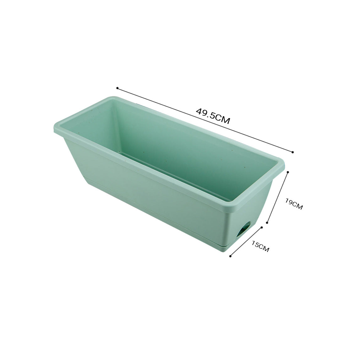 49.5cm Green Rectangular Planter Vegetable Herb Flower Outdoor Plastic Box with Holder Balcony Garden Decor Set of 4