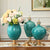 Soga 3 X Ceramic Oval Flower Vase With Blue Flower Set Dark Blue