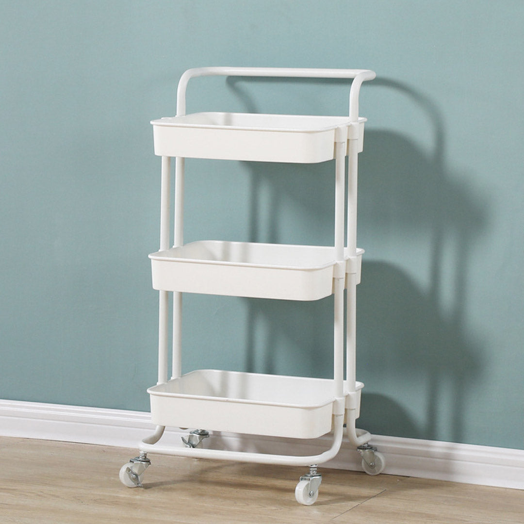 Soga 3 Tier Steel White Movable Kitchen Cart Multi Functional Shelves Portable Storage Organizer With Wheels