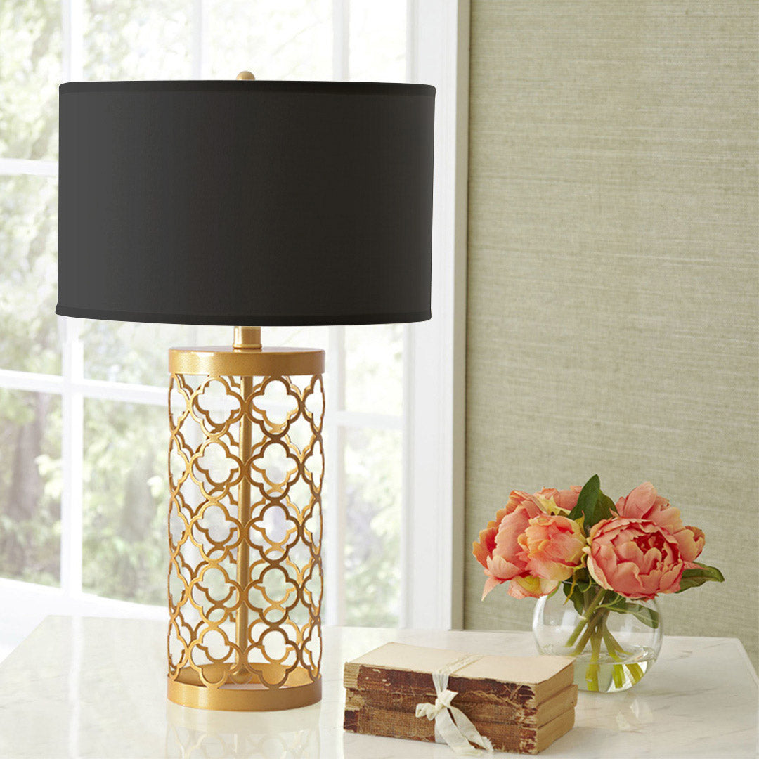 Soga Golden Hollowed Out Base Table Lamp With Dark Shade