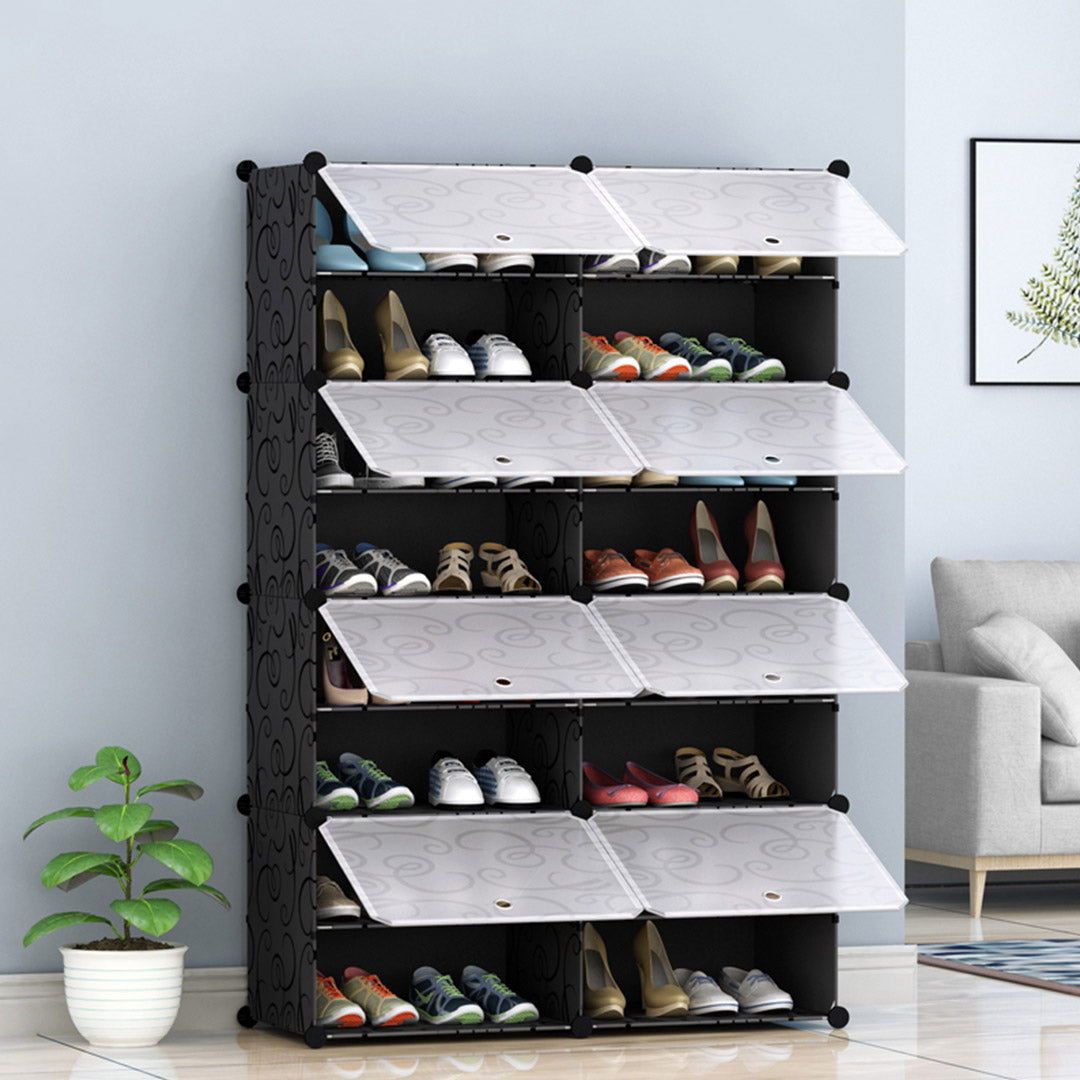 Soga 8 Tier 2 Column Shoe Rack Organizer Sneaker Footwear Storage Stackable Stand Cabinet Portable Wardrobe With Cover