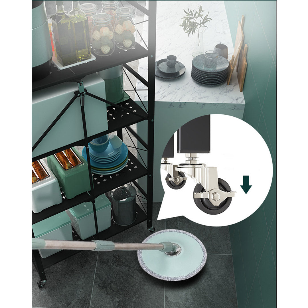 Soga 5 Tier Steel Black Foldable Display Stand Multi Functional Shelves Portable Storage Organizer With Wheels