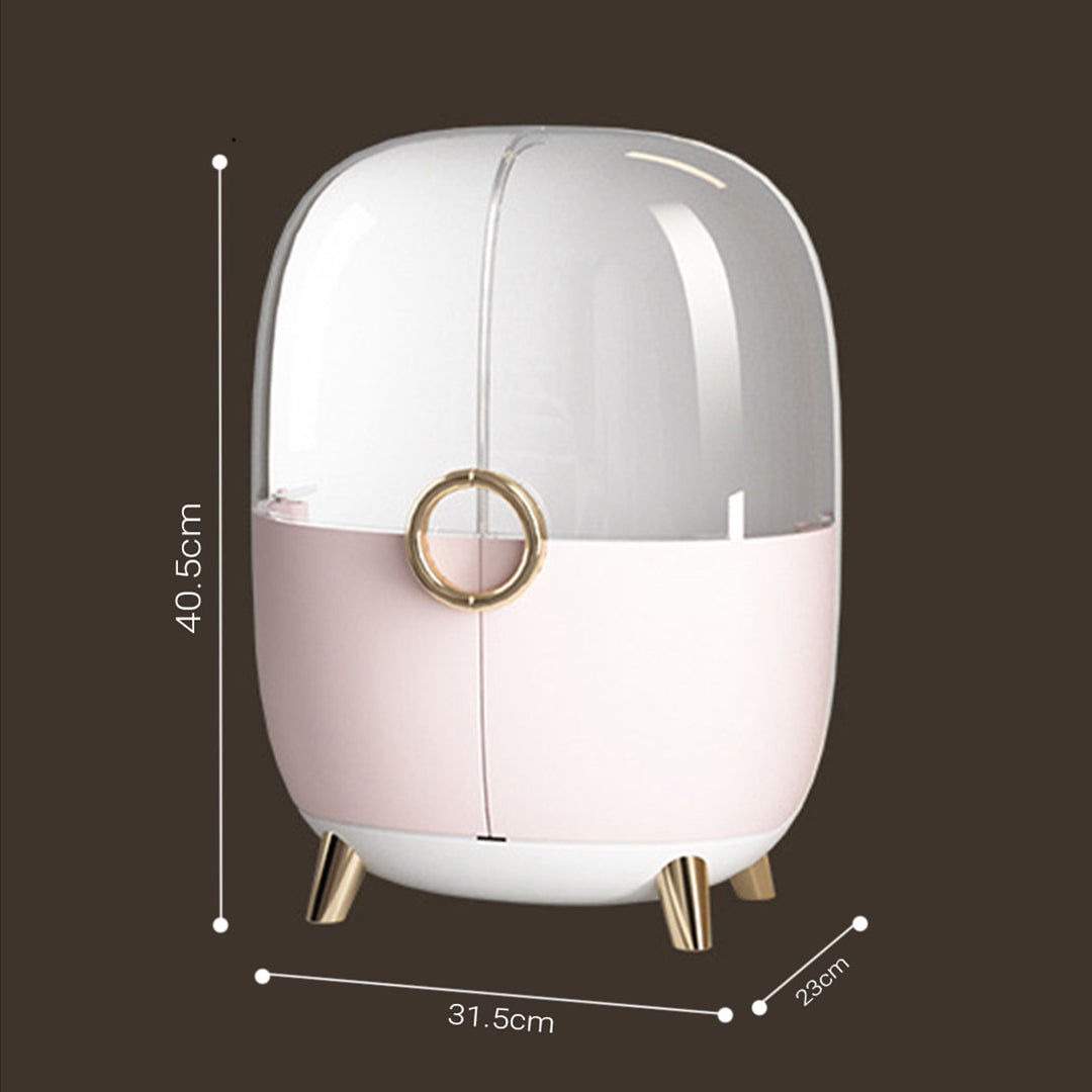2X Pink Transparent Countertop Makeup Organiser Cosmetic Storage Waterproof Dustproof Bathroom Skincare Holder with Lid