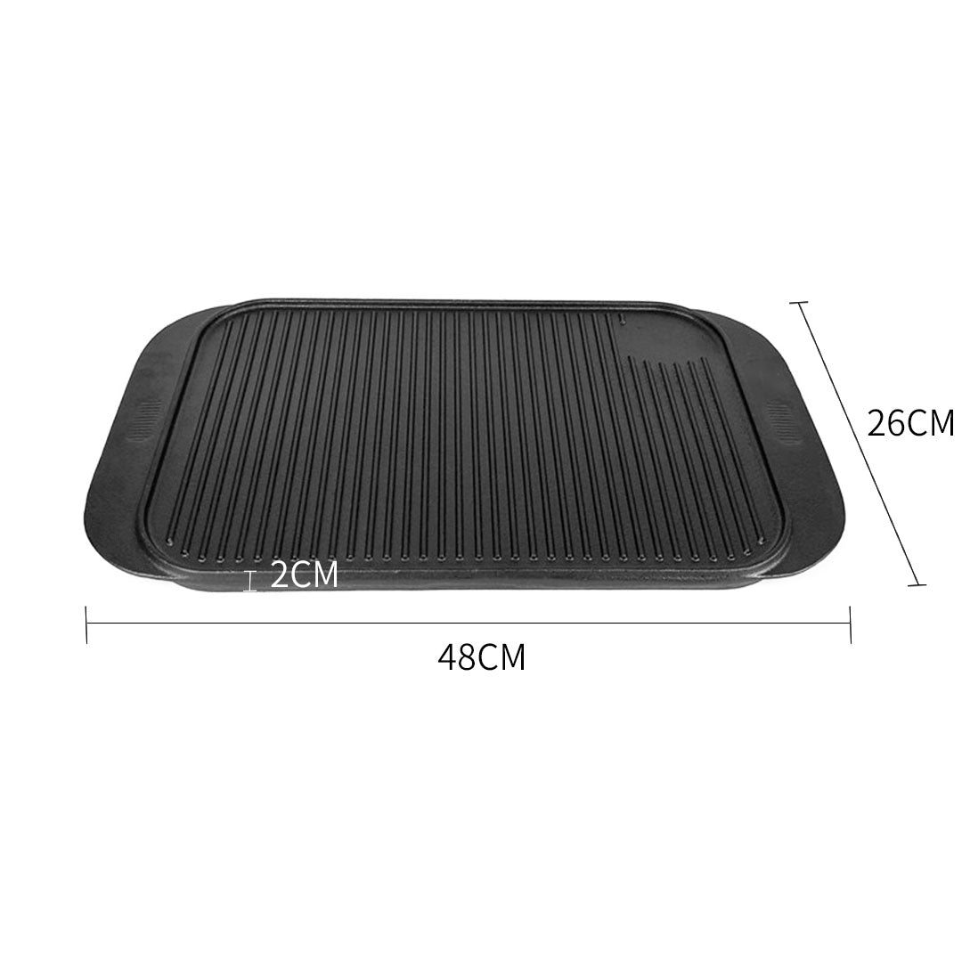 47cm Cast Iron Ridged Griddle Hot Plate Grill Pan BBQ Stovetop