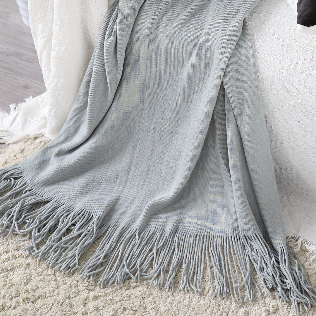 2X Grey Acrylic Knitted Throw Blanket Solid Fringed Warm Cozy Woven Cover Couch Bed Sofa Home Decor
