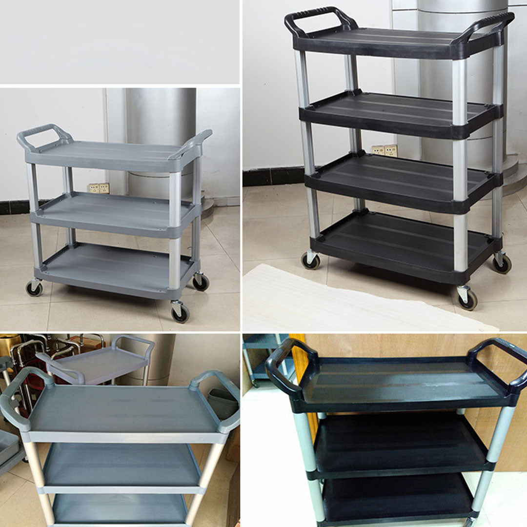 2X 4 Tier Food Trolley Portable Kitchen Cart Multifunctional Big Utility Service with wheels 950x500x1270mm Black