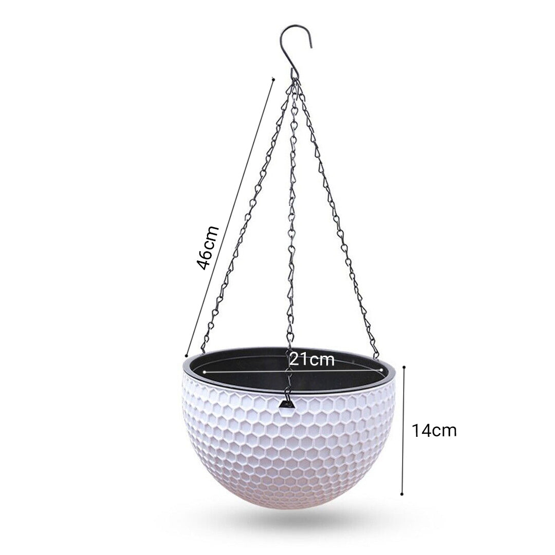 White Medium Hanging Resin Flower Pot Self Watering Basket Planter Indoor Outdoor Garden Decor