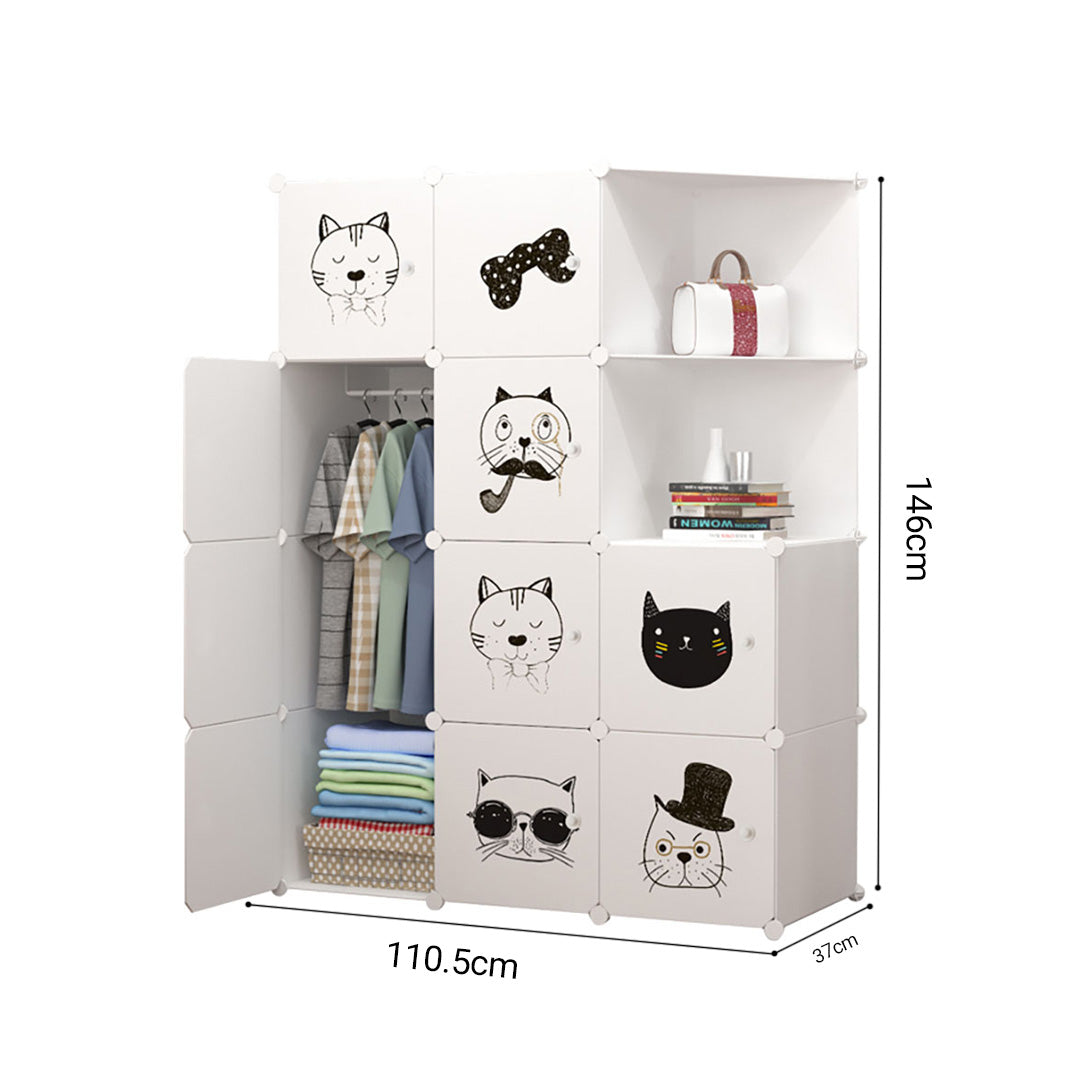 10 Cubes White Portable Wardrobe Divide-Grid Modular Storage Organiser Foldable Closet with Doors