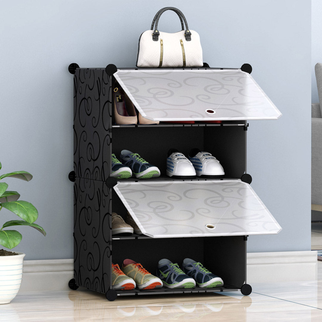 4 Tier Shoe Rack Organizer Sneaker Footwear Storage Stackable Stand Cabinet Portable Wardrobe with Cover