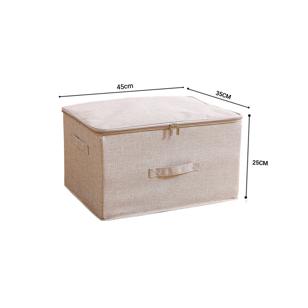 2X Beige Large Portable Double Zipper Storage Box Moisture Proof Clothes Basket Foldable Home Organiser