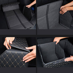 Soga 4 X Leather Car Boot Collapsible Foldable Trunk Cargo Organizer Portable Storage Box Black/Gold Stitch Large