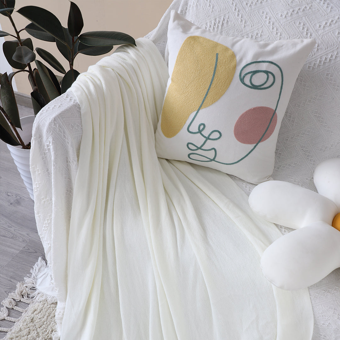 White Acrylic Knitted Throw Blanket Solid Fringed Warm Cozy Woven Cover Couch Bed Sofa Home Decor