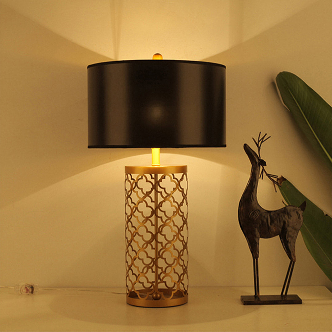 Soga 4 X Golden Hollowed Out Base Table Lamp With Dark Shade