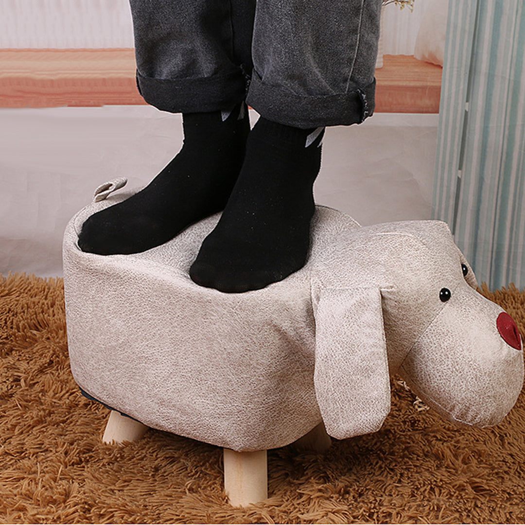 Green Children Bench Deer Character Round Ottoman Stool Soft Small Comfy Seat Home Decor