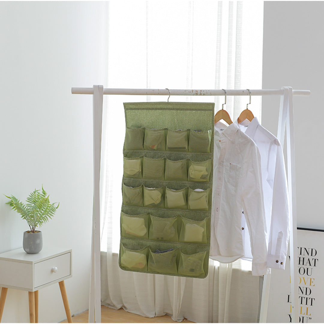 2X Green Double Sided Hanging Storage Bag Underwear Bra Socks Mesh Pocket Hanger Home Organiser