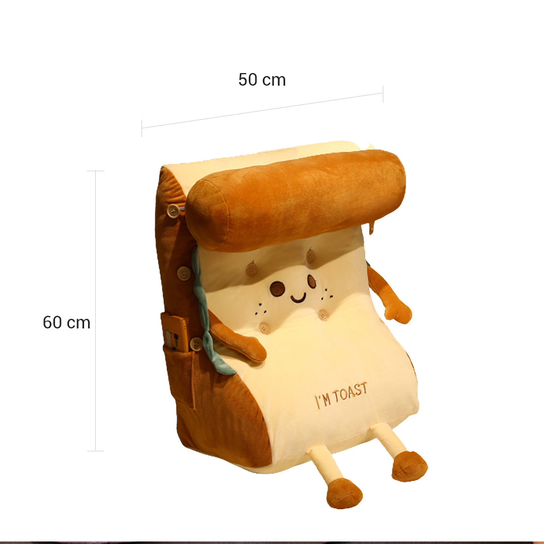 2X Smiley Face Toast Bread Wedge Cushion Stuffed Plush Cartoon Back Support Pillow Home Decor
