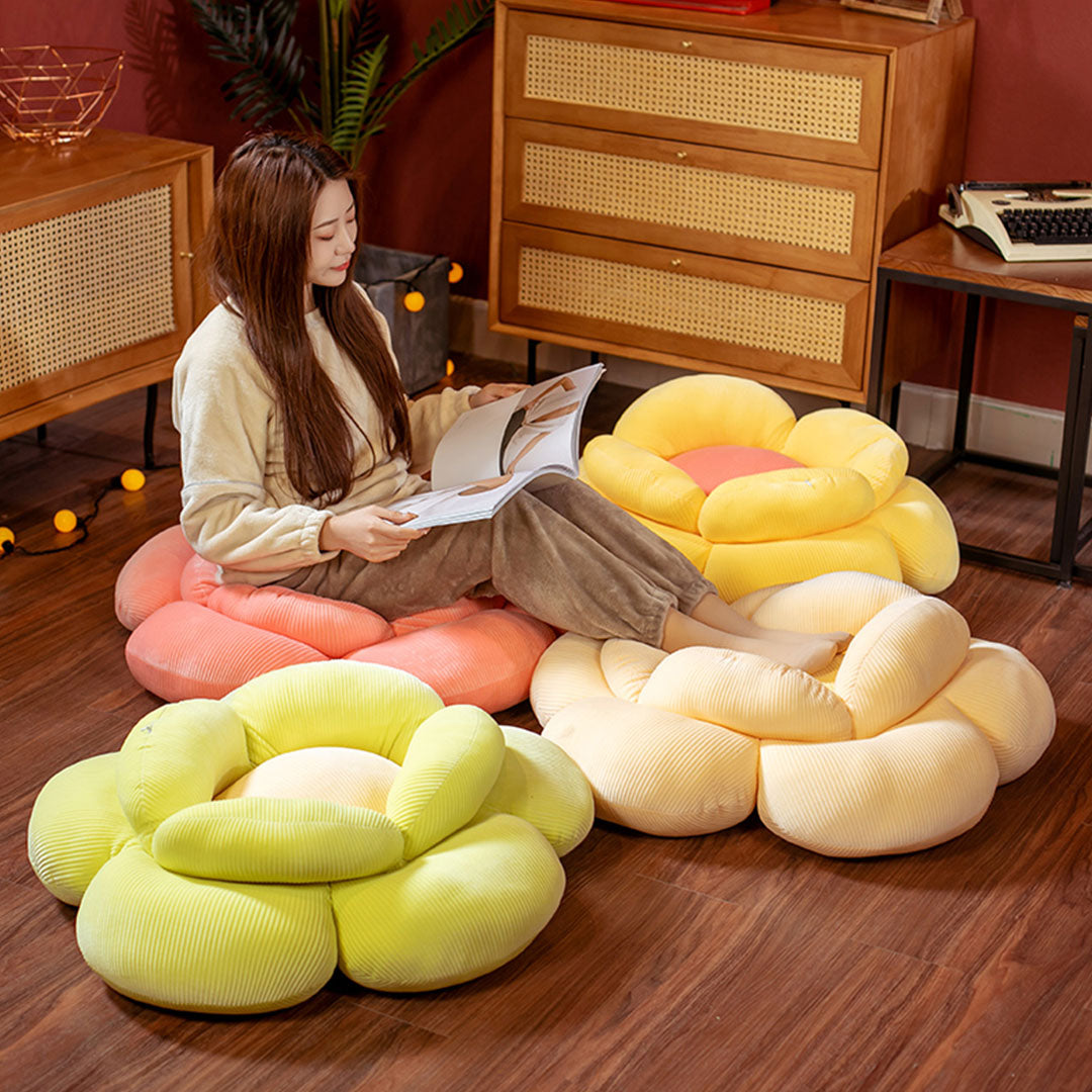 Green Double Flower Shape Cushion Soft Bedside Floor Plush Pillow Home Decor