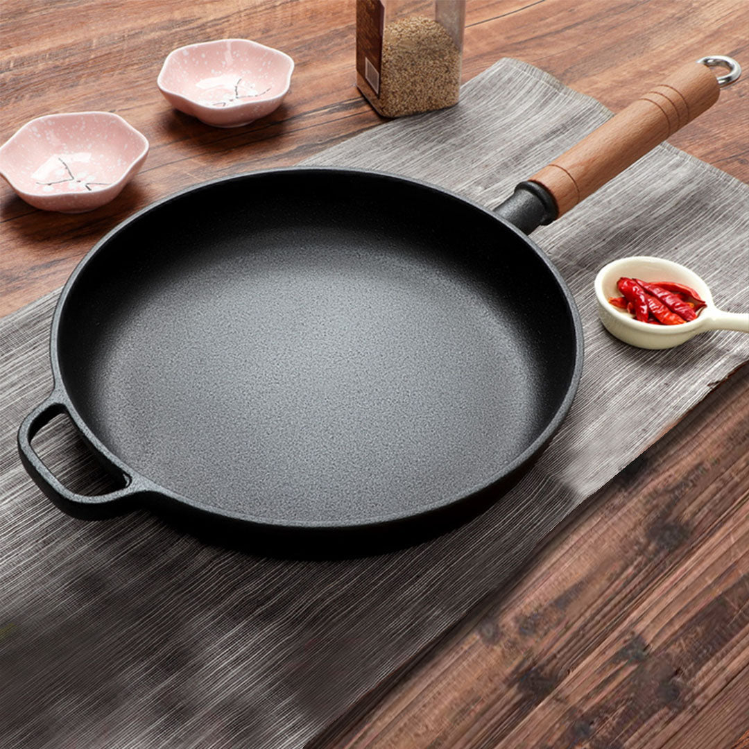 Soga 2 X 25cm Round Cast Iron Frying Pan Skillet Steak Sizzle Platter With Helper Handle