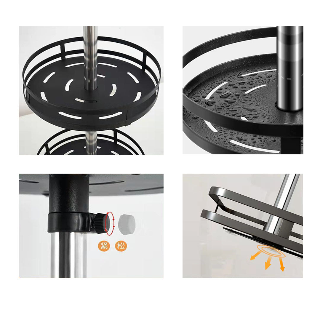 2X 3 Tier Steel Black Round Rotating Multi-Function Kitchen Portable Storage Spice Seasoning Kitchen Countertop Organiser Shelf