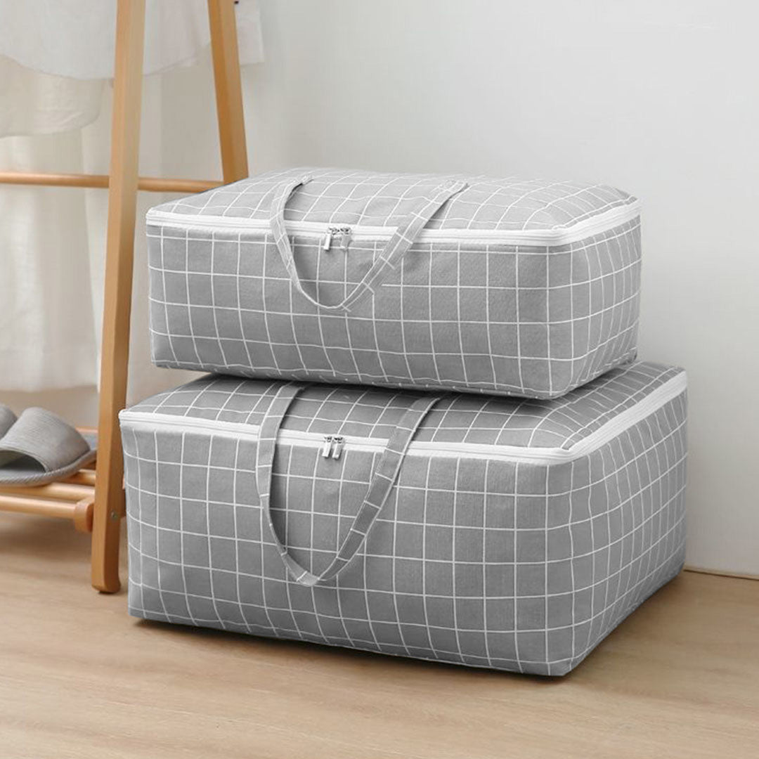 2X Grey Plaid Super Large Storage Luggage Bag Double Zipper Foldable Travel Organiser Essentials