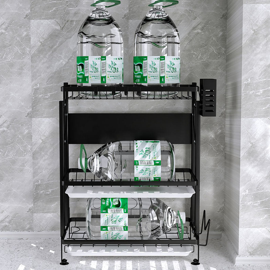 2X 3 Tier Steel Black Kitchen Countertop Drying Rack Dish Plate Cutlery Cutting Board Holder Dish Drainer Kitchen Organiser