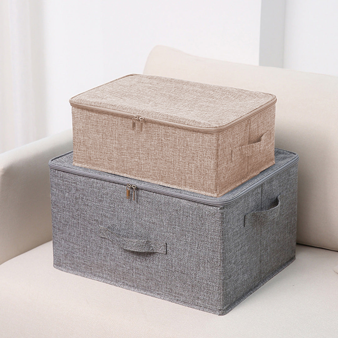 2X Beige Small Portable Double Zipper Storage Box Moisture Proof Clothes Basket Foldable Home Organiser