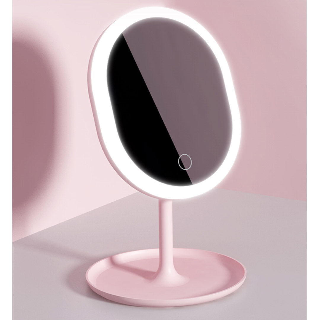 2X 20cm Pink Rechargeable LED Light Makeup Mirror Tabletop Vanity Home Decor