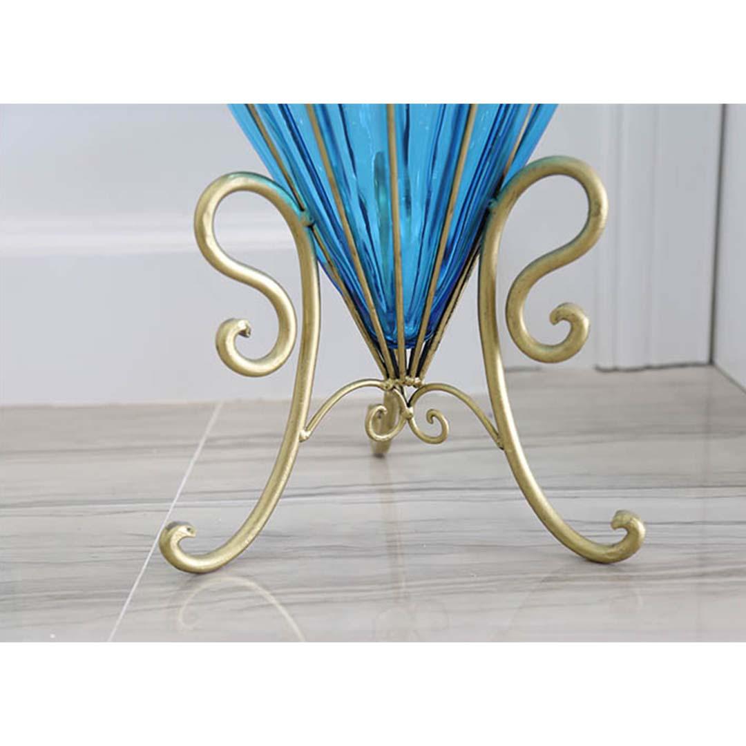 Soga 67cm Blue Glass Tall Floor Vase With Metal Flower Stand
