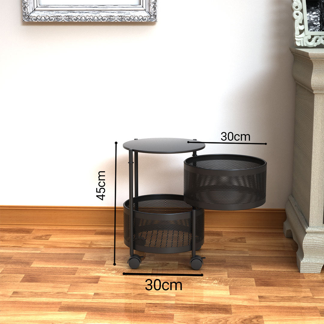 Soga 2 X 2 Tier Steel Round Rotating Kitchen Cart Multi Functional Shelves Portable Storage Organizer With Wheels