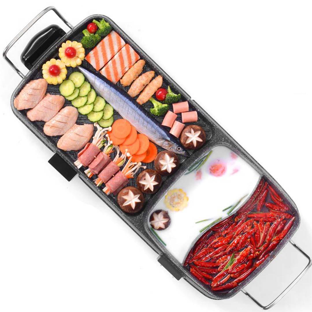 Soga 2 X 2 In 1 Electric Bbq Grill Teppanyaki And Steamboat Hotpot Asian Hot Pot