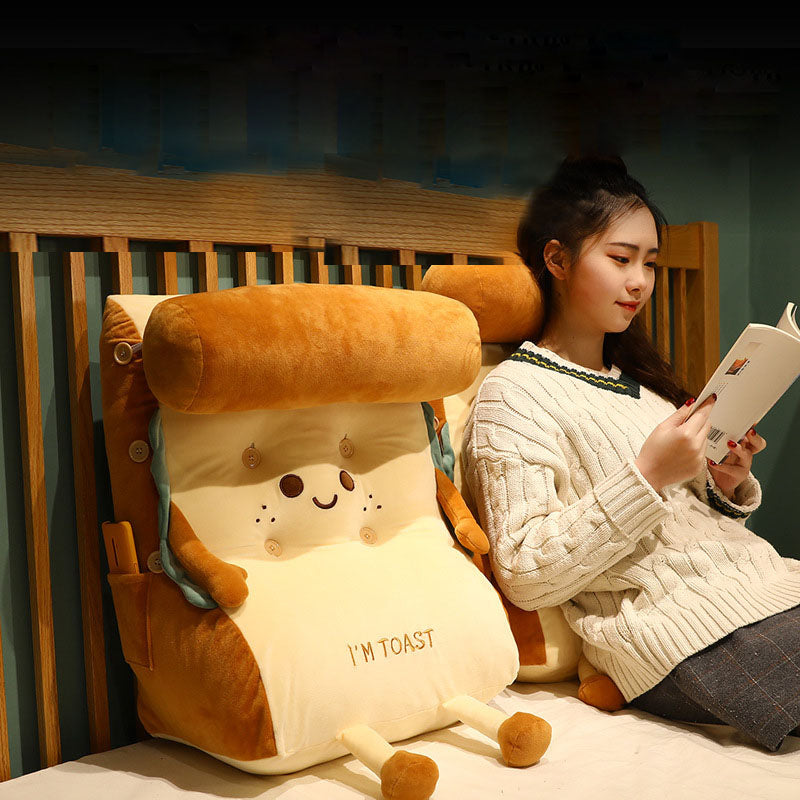 2X Smiley Face Toast Bread Wedge Cushion Stuffed Plush Cartoon Back Support Pillow Home Decor