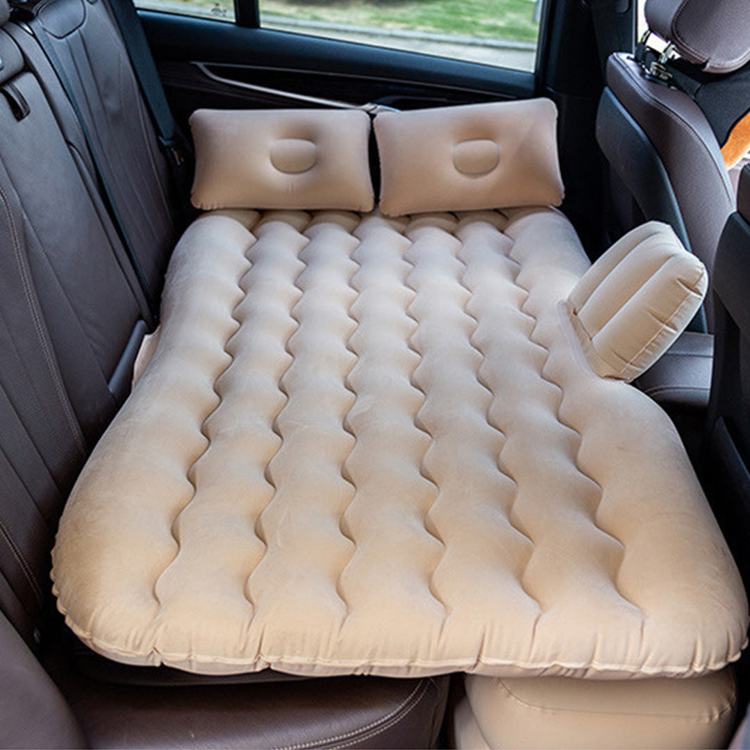 Beige Ripple Inflatable Car Mattress Portable Camping Air Bed Travel Sleeping Kit Essentials
