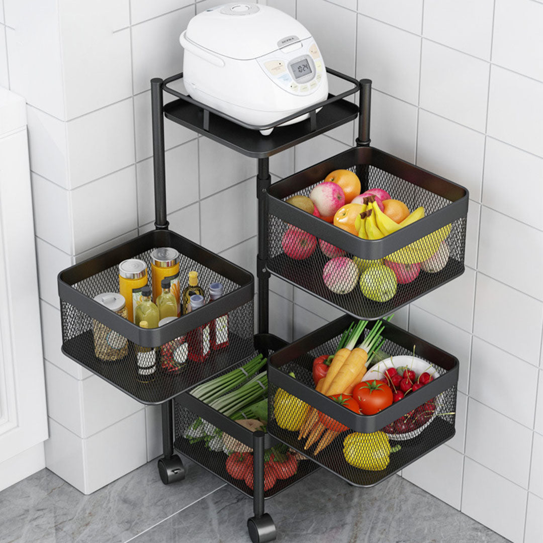 Soga 2 X 4 Tier Steel Square Rotating Kitchen Cart Multi Functional Shelves Portable Storage Organizer With Wheels