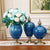 Soga 3 X Ceramic Oval Flower Vase With Blue Flower Set Dark Blue