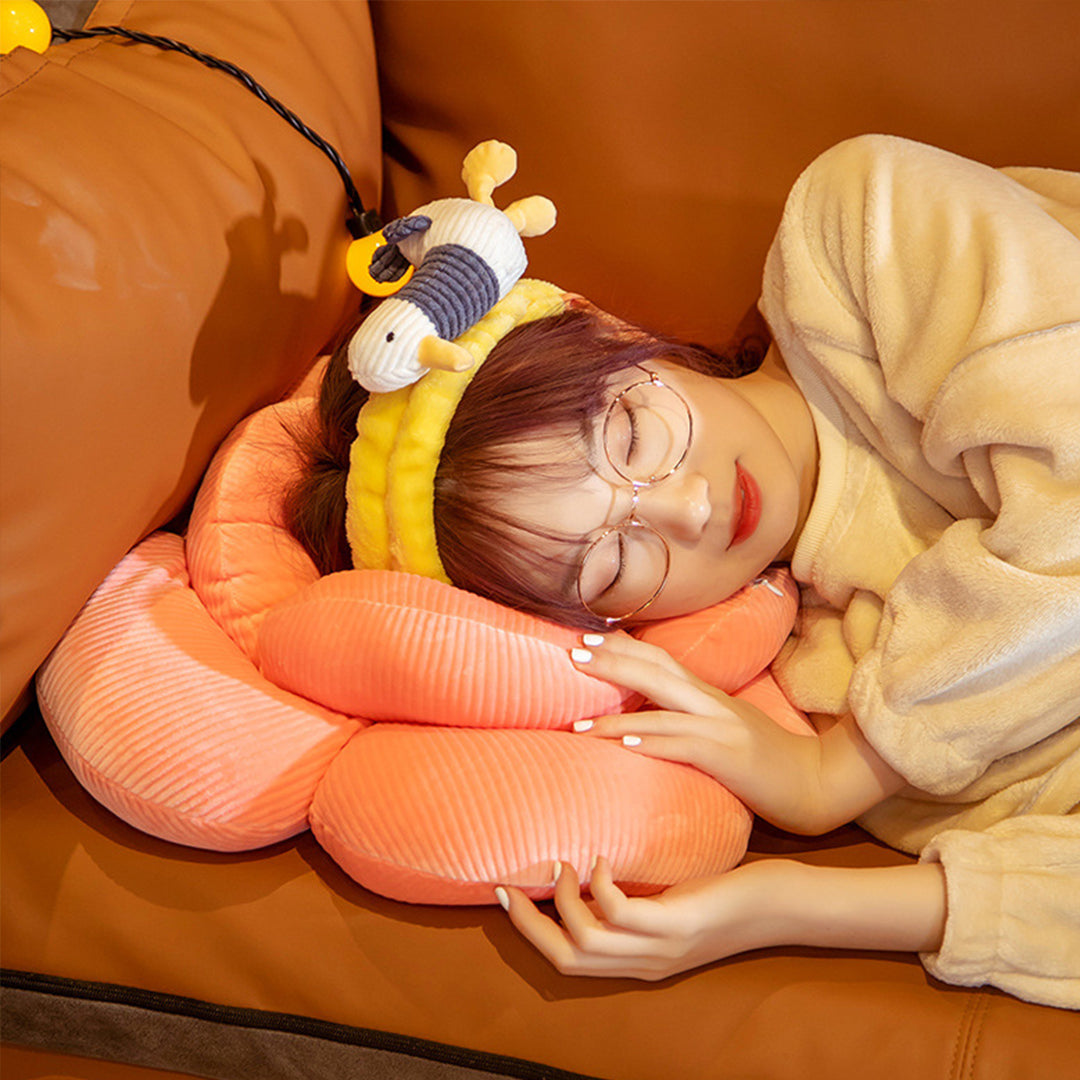 2X Yellow Double Flower Shape Cushion Soft Bedside Floor Plush Pillow Home Decor