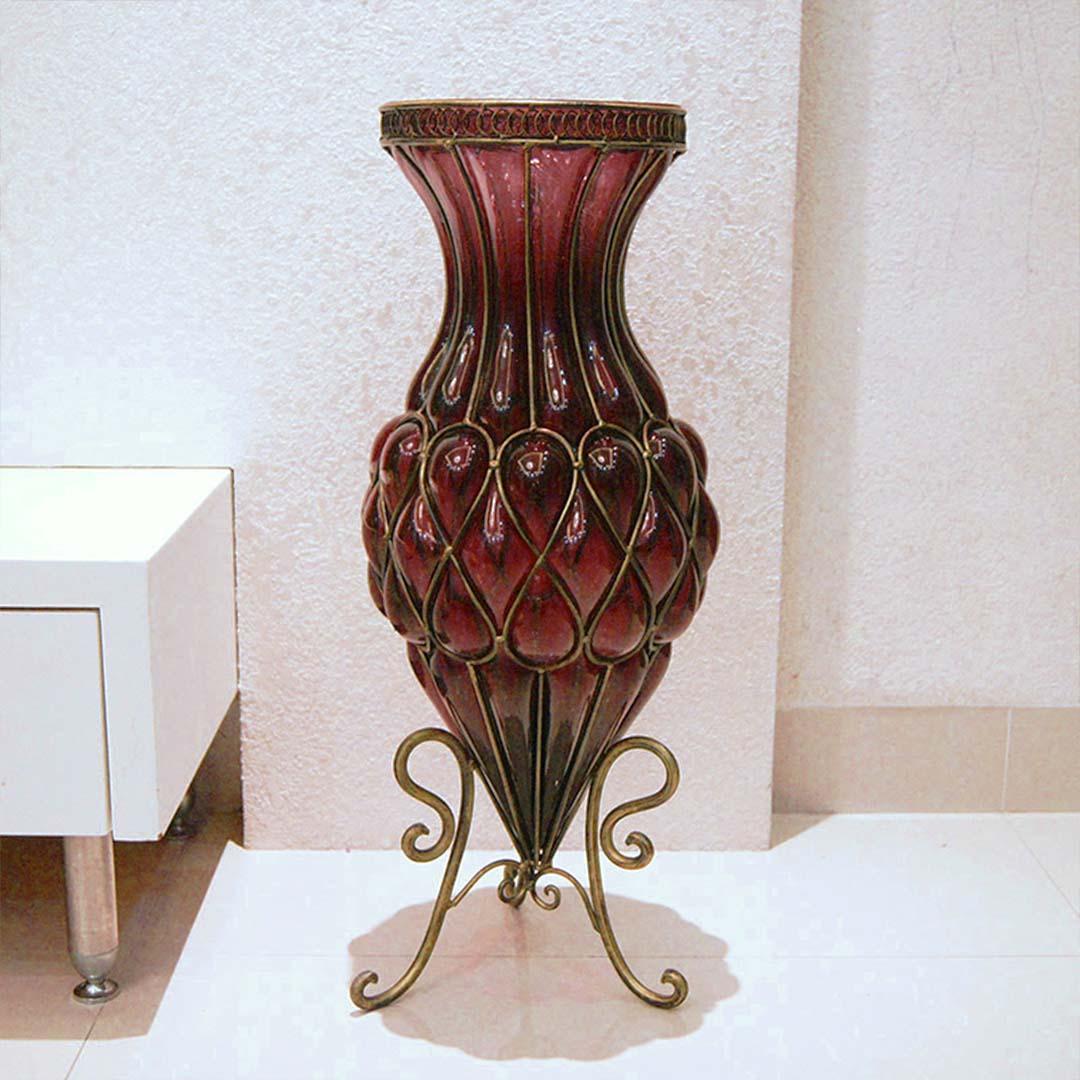 Soga 67cm Purple Glass Tall Floor Vase With Metal Flower Stand