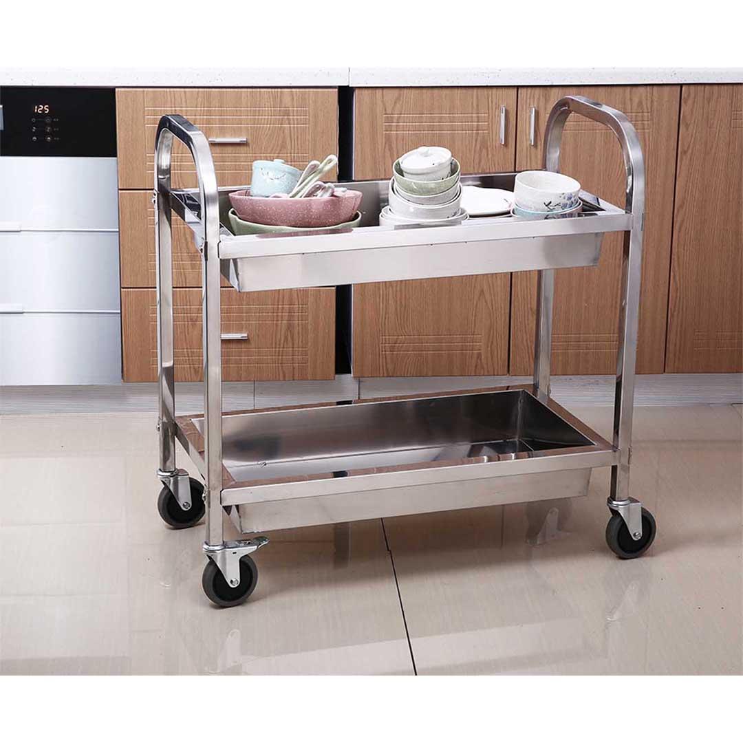 Soga 2 X 2 Tier 95x50x95cm Stainless Steel Kitchen Trolley Bowl Collect Service Food Cart Large