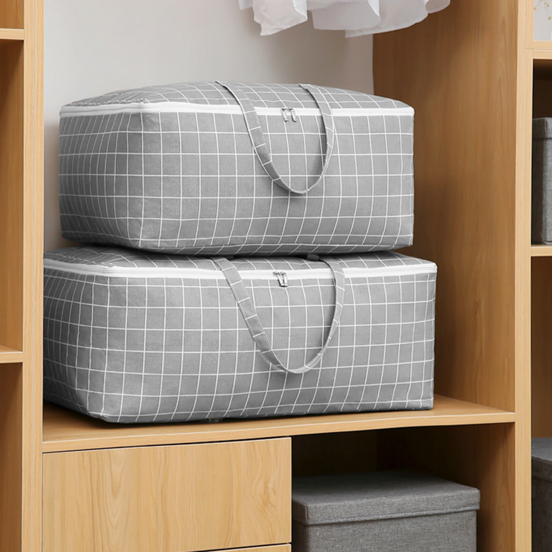 2X Grey Plaid Super Large Storage Luggage Bag Double Zipper Foldable Travel Organiser Essentials