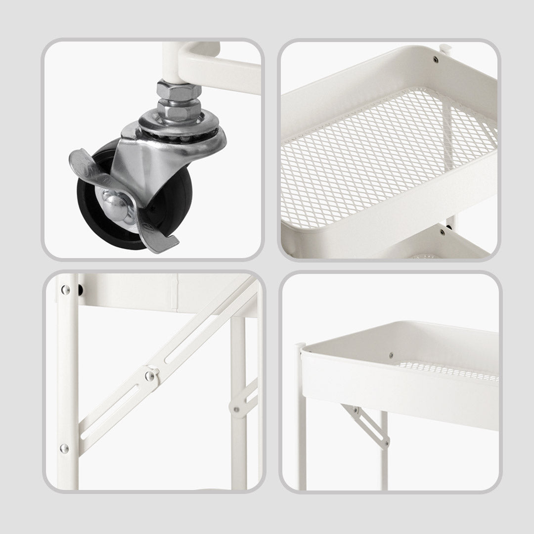 Soga 3 Tier Steel White Foldable Kitchen Cart Multi Functional Shelves Portable Storage Organizer With Wheels