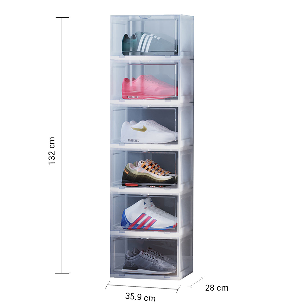 2X 6 Tier Transparent Portable Shoe Organiser Sneaker Footwear Folding Plastic Bin Stackable Storage Box with Magnetic Door