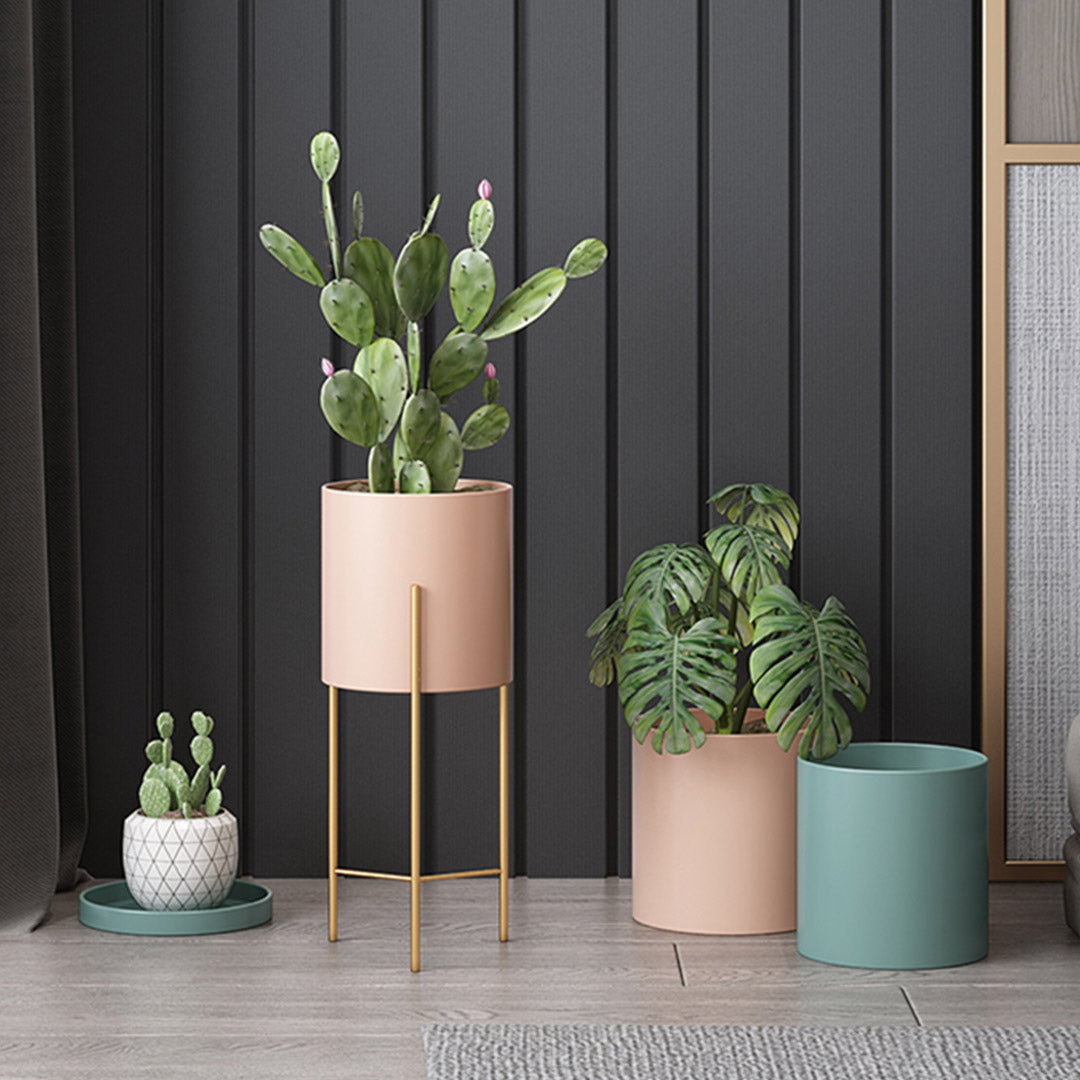 Soga 4 X 2 Layer 42cm Gold Metal Plant Stand With Pink Flower Pot Holder Corner Shelving Rack Indoor Display