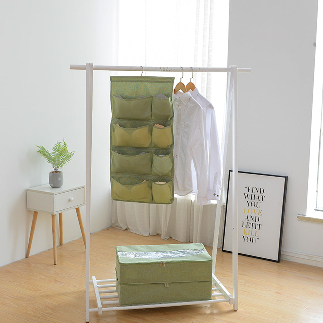 2X Green Double Sided Hanging Storage Bag Underwear Bra Socks Mesh Pocket Hanger Home Organiser
