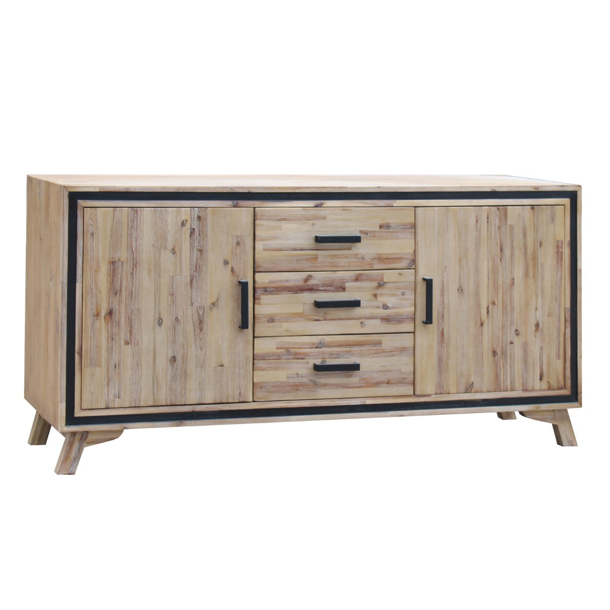 Buffet Sideboard in Silver Brush Colour with Solid Acacia &amp; Veneer Wooden Frame Storage Cabinet with Drawers