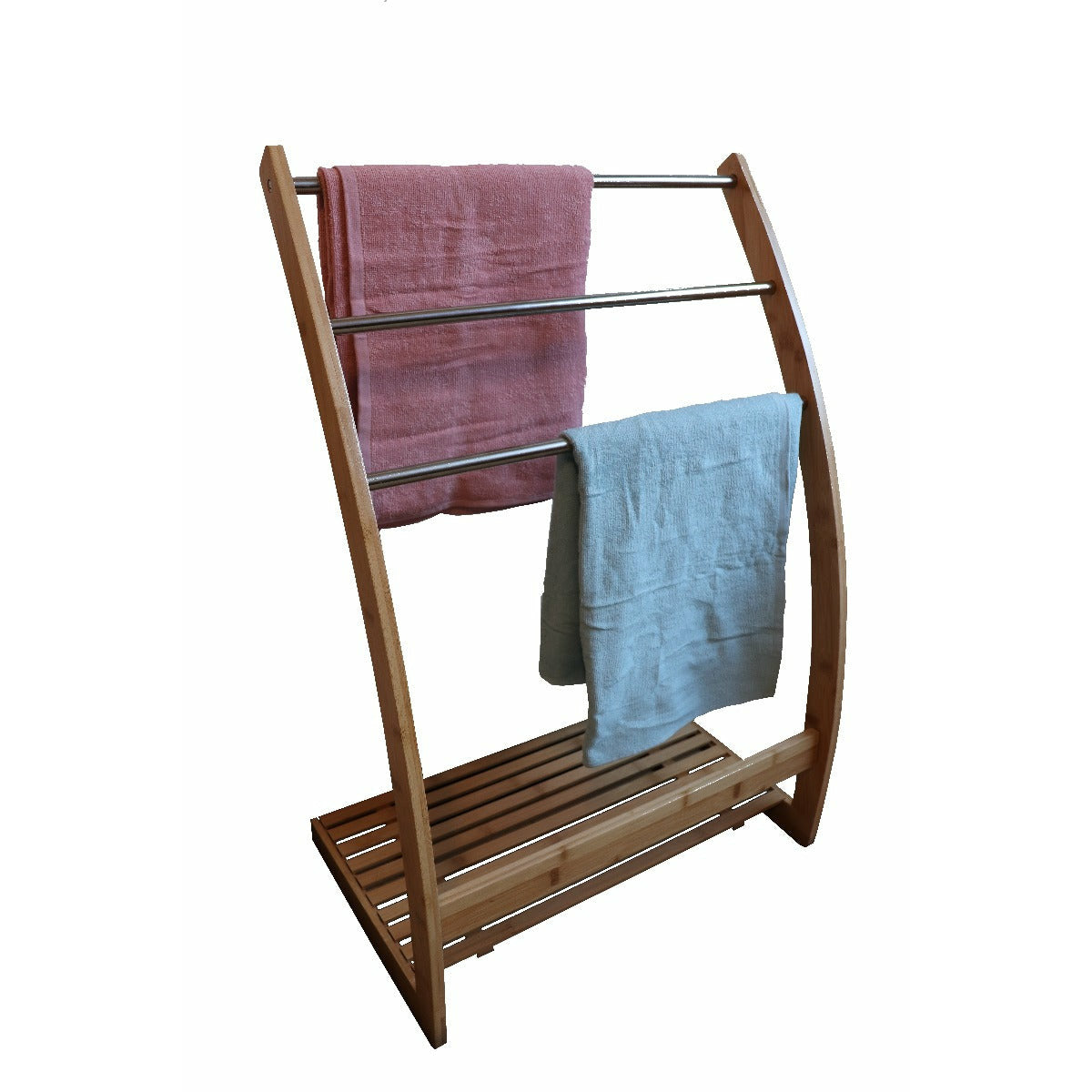 Bamboo Towel Bar Metal Holder Rack 3-Tier Freestanding and Bottom shelf for Bathroom