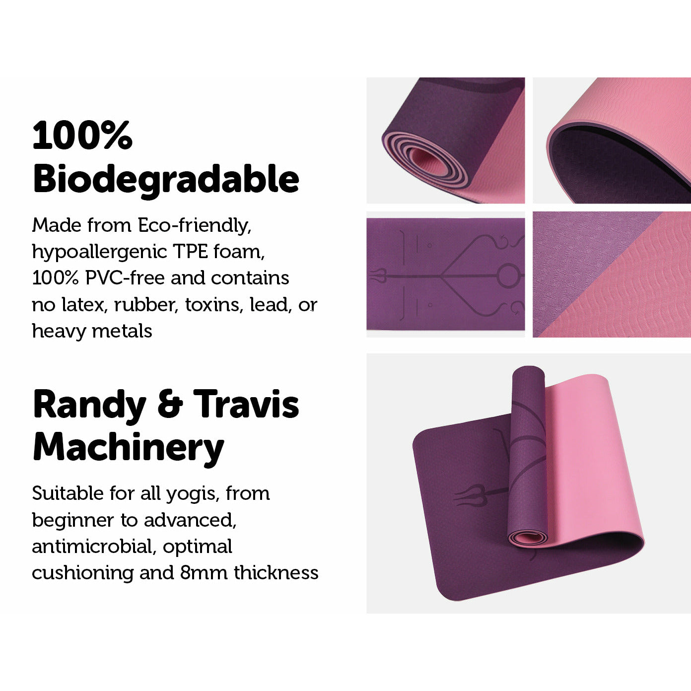 8mm TPE Yoga Mat Exercise Fitness Gym Pilates Non Slip Dual Layer