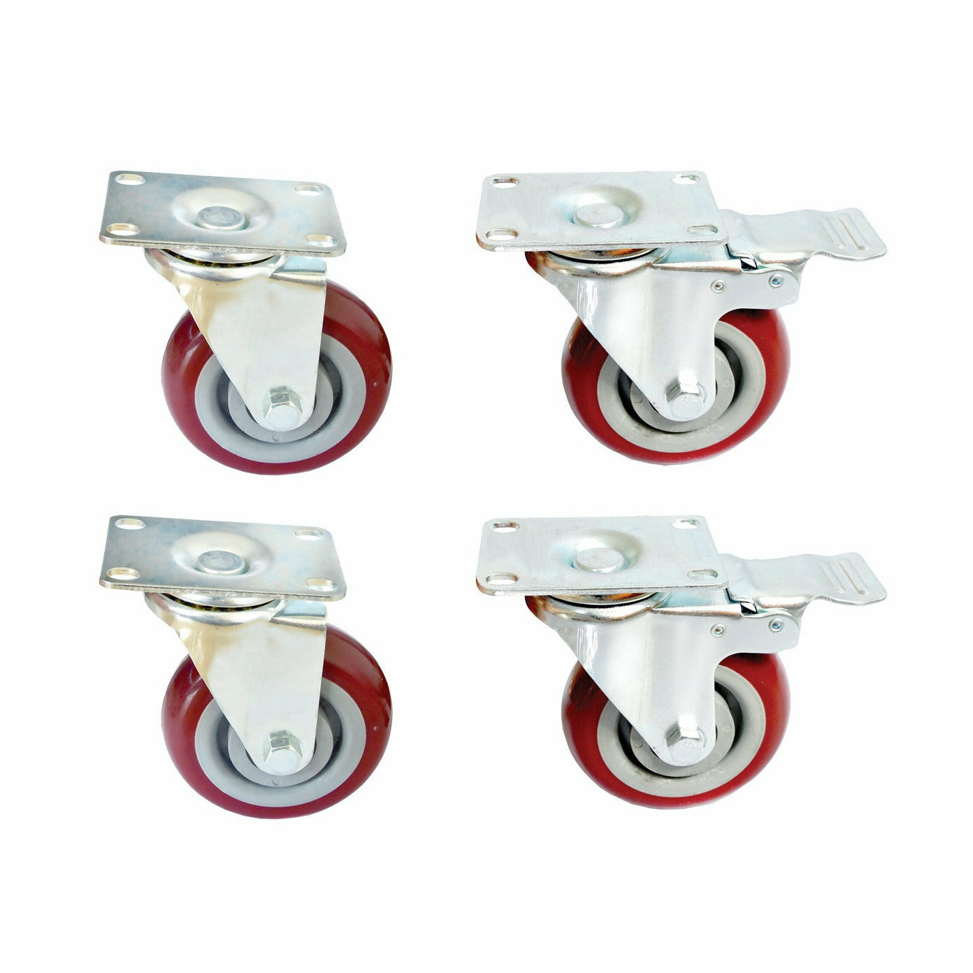 4 x 4" Heavy Duty PU Swivel Castor Wheels With Brake
